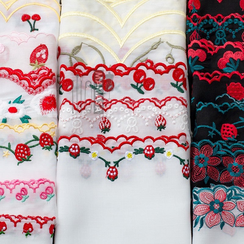 All Cotton Embroidery Cute Cherry Strawberry Color Lace Diy Handmade Clothing Fabric Curtain Accessories Crafts - Image 2